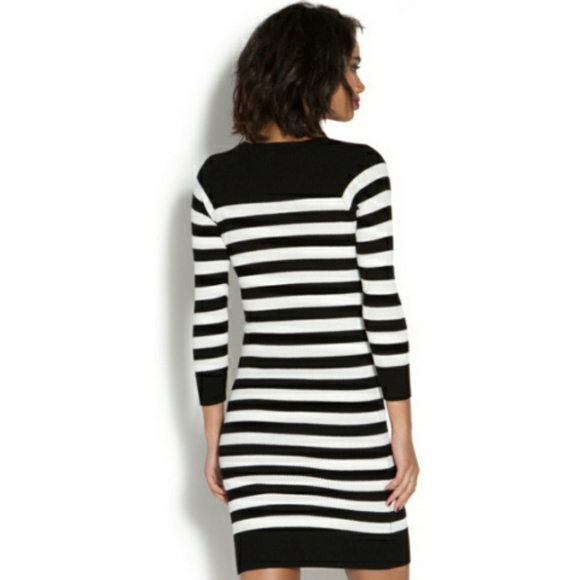 JUSTFAB Crewneck Black & White Striped Ribbed Knit Sweater Dress Size XL - Picture 4 of 10